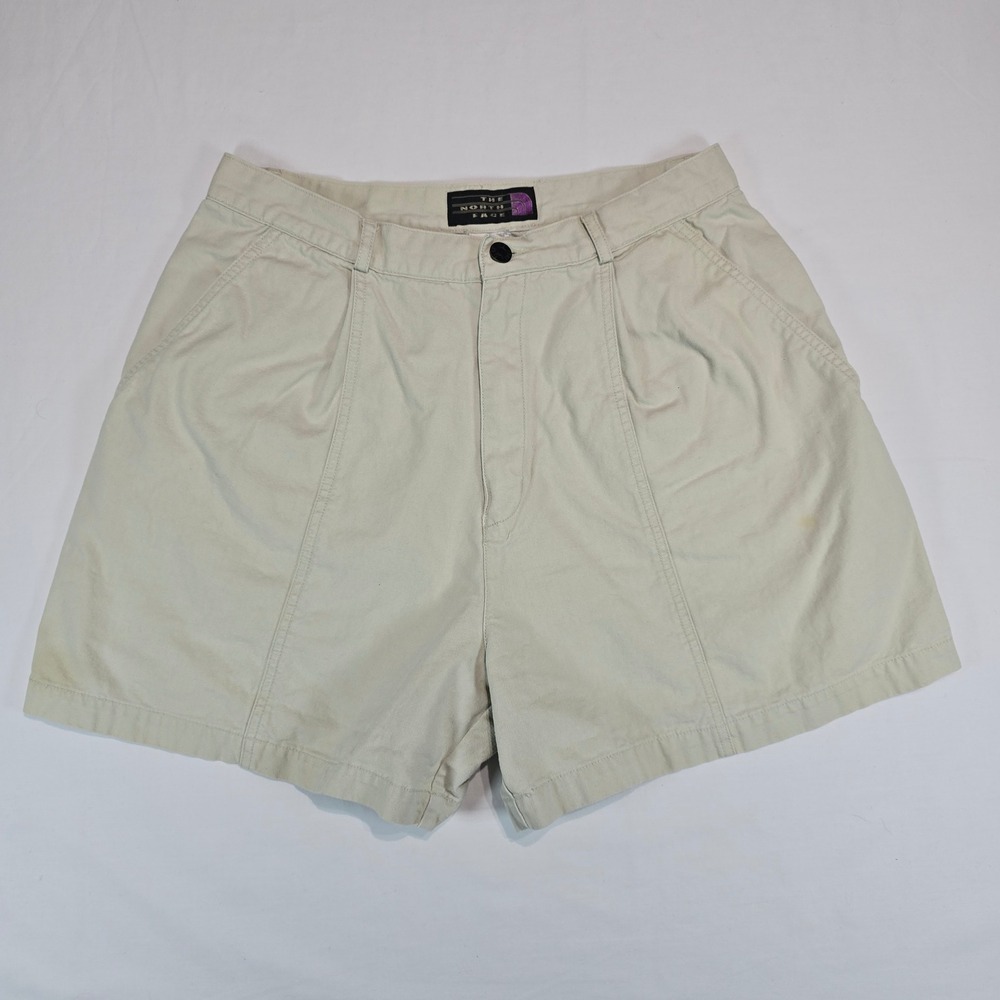 The North Face Vintage Khaki Cotton Pleated‎ High Waisted Shorts Womens 14 Tan